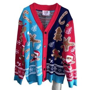 Unisex Button-Up Chirstmas Holiday Cardigan Size Medium
